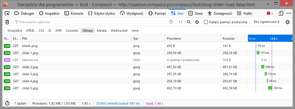 Proces wczytywania zdjęć z włączoną opcją preload